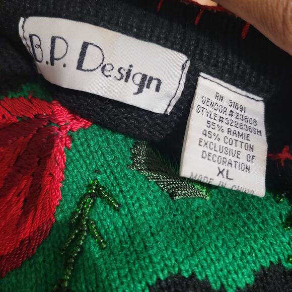 Ugly Christmas Sweater Vintage Teddy Bear Wreath Embroidery Knit Holiday Size XL - Picture 8 of 16